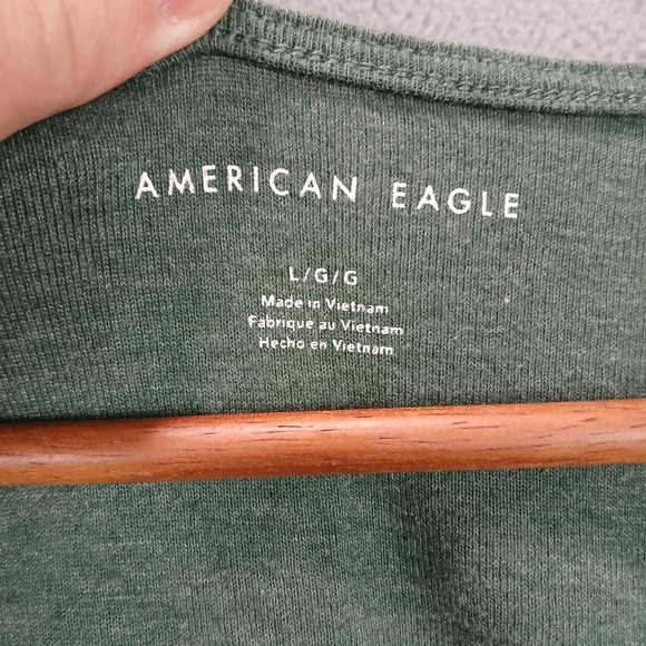 American Eagle Outfitters Crop Tank Top Womens Large Green Button Front Tie‎ Hem - Picture 4 of 6